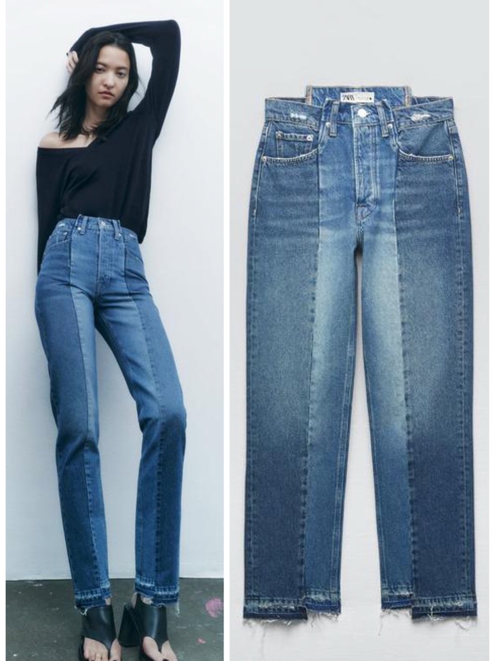 Zara The Contrast Crop Straight Jeans Size 2 Slim Fit Mid-Rise NWT Street Style